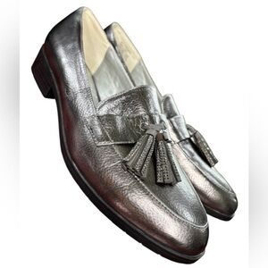 REACTION Kennith Cole Jet Forward Metallic Heeled Tassel Loafers, Womens Size 9